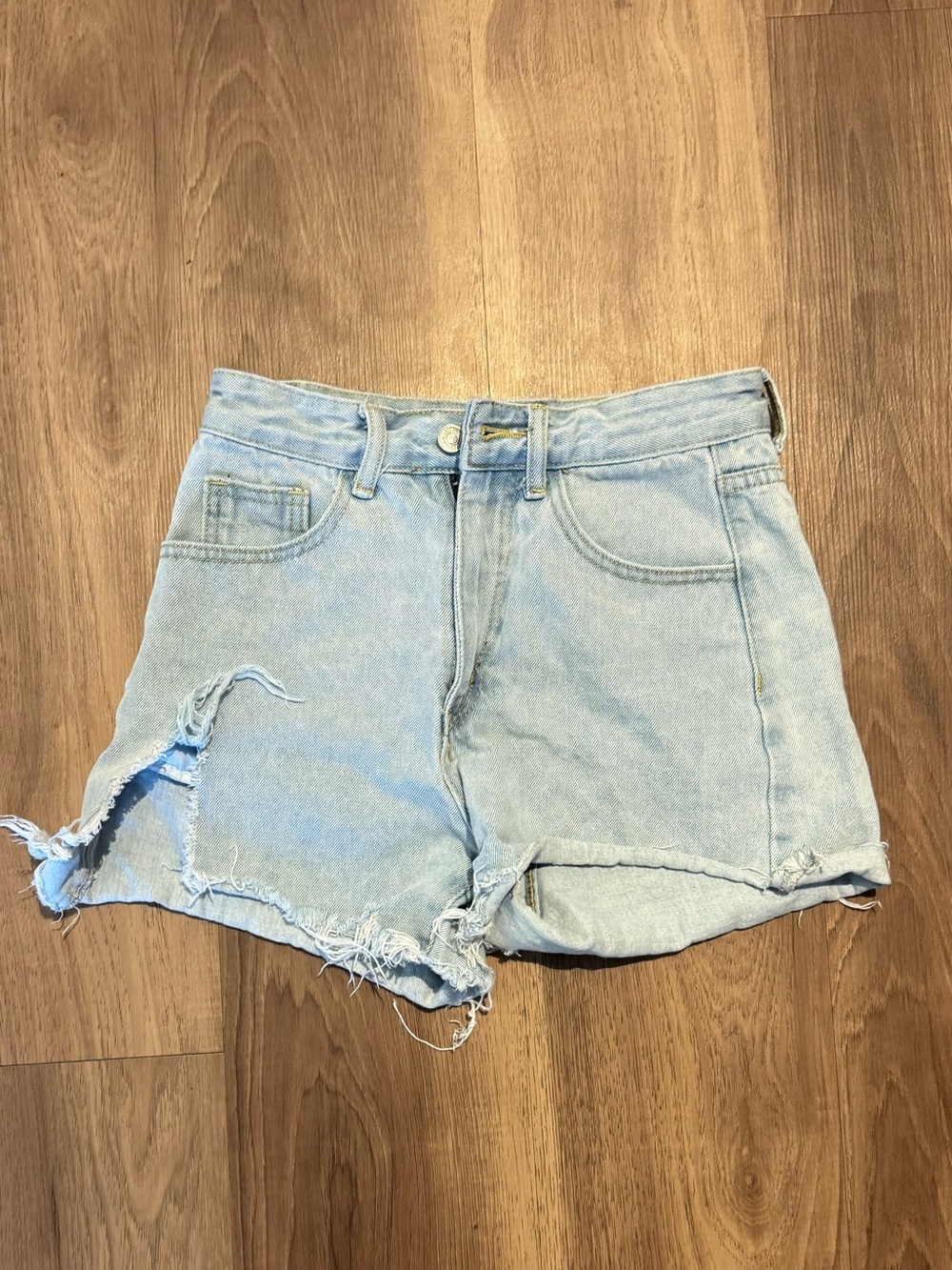 SHEIN Light Blue Distressed Denim Cutoff Shorts